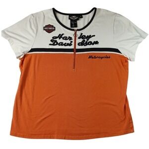 Harley Davidson Motorcycles Women's Orange White Quarter Zip‎ Shirt